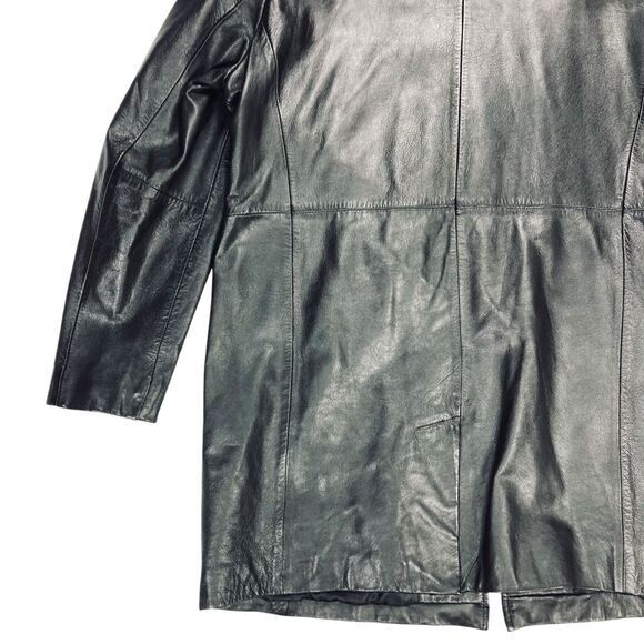 Kathy Ireland Genuine Leather Jacket Womens L Black Single Breasted Classic Coat - Picture 7 of 16